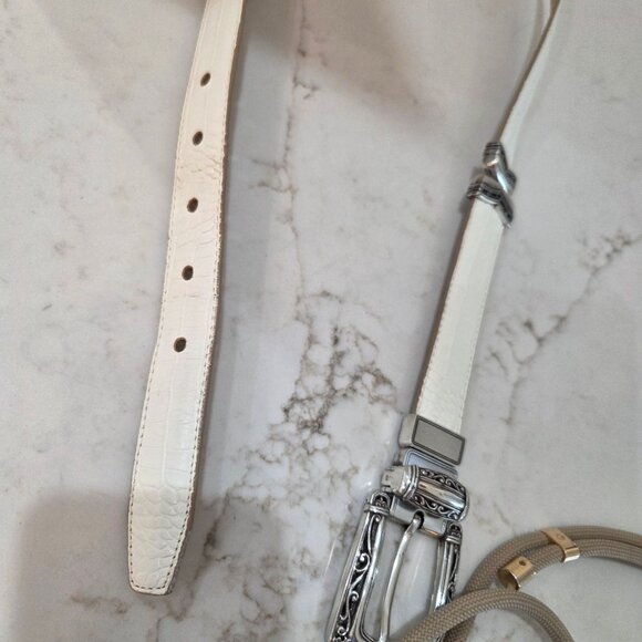 Brighton Vintage Belt Medium 30" Tan White Reversible 90's Thick Leather Silver - Picture 8 of 10